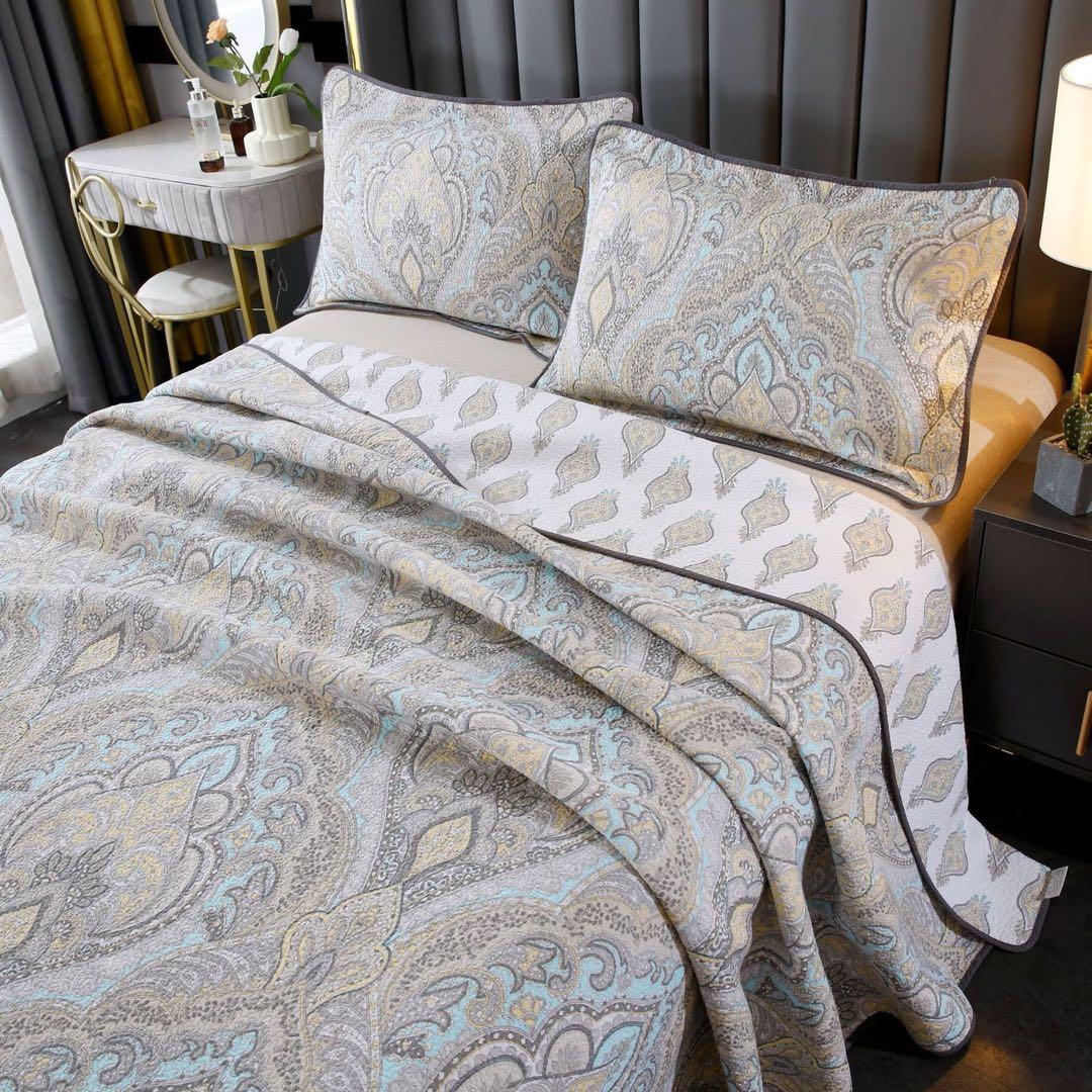 キルトベッドカバー3点セット綿マルチカバー キルティング 843