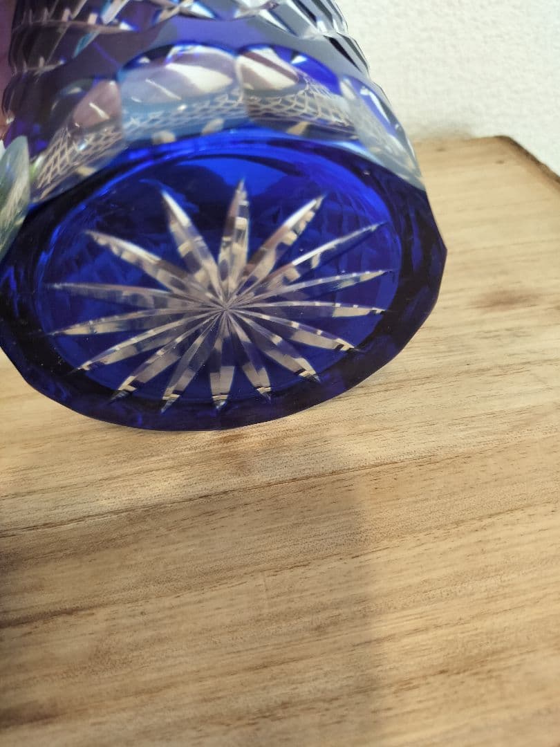 40年前昭和レトロ☆江戸切子　蓋付きコットン綿棒ケース　キャンディー等にも☆