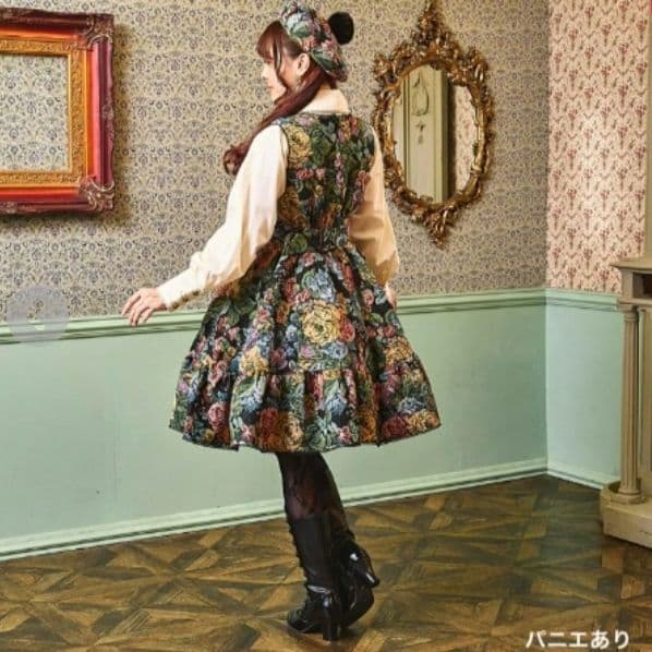 しまむら　くる実　ノエルドメモワール　ゴブランジャンパースカート　ブラック　3L