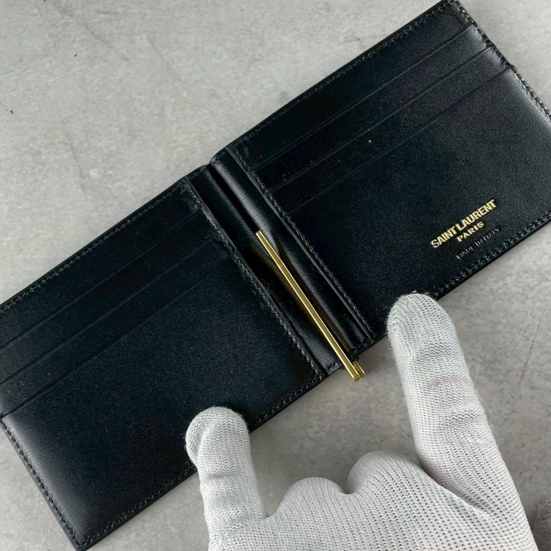 【未使用級】サンローラン マネークリップ YSL レザー ブラック コンパクト