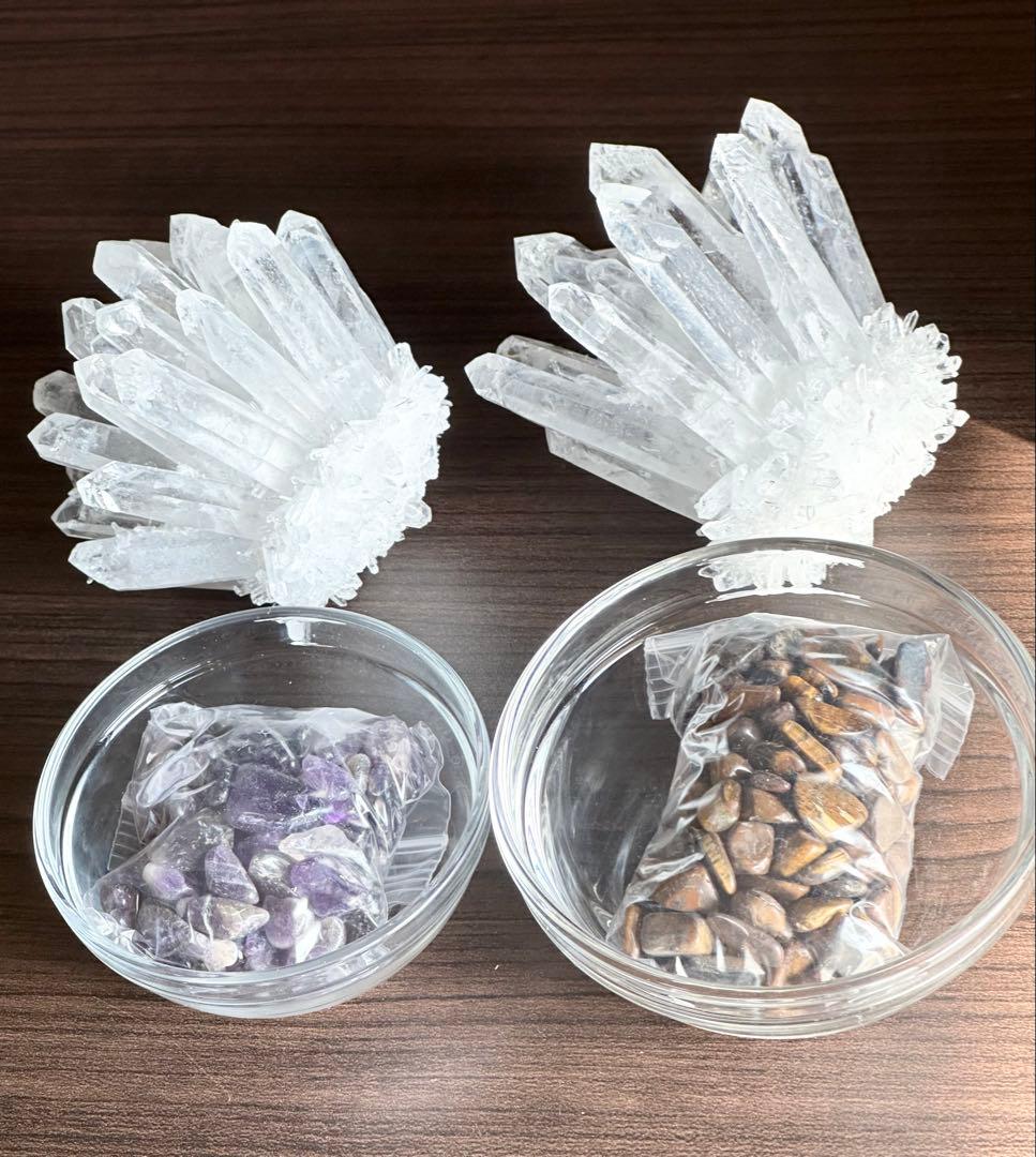 水晶クラスター2点セット(画像に写る物全てセット)撮影のため開封【新品未使用品】