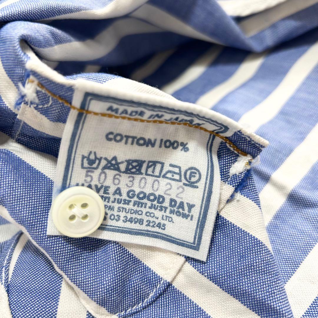 美品✨45R スーピマオックスの908オーシャンボタンダウンバスクプル ボーダー