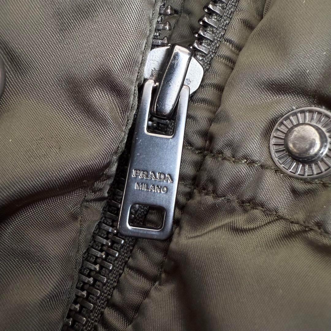 PRADA フォックスファー 3角ロゴプレート フーデットダウンコート 42