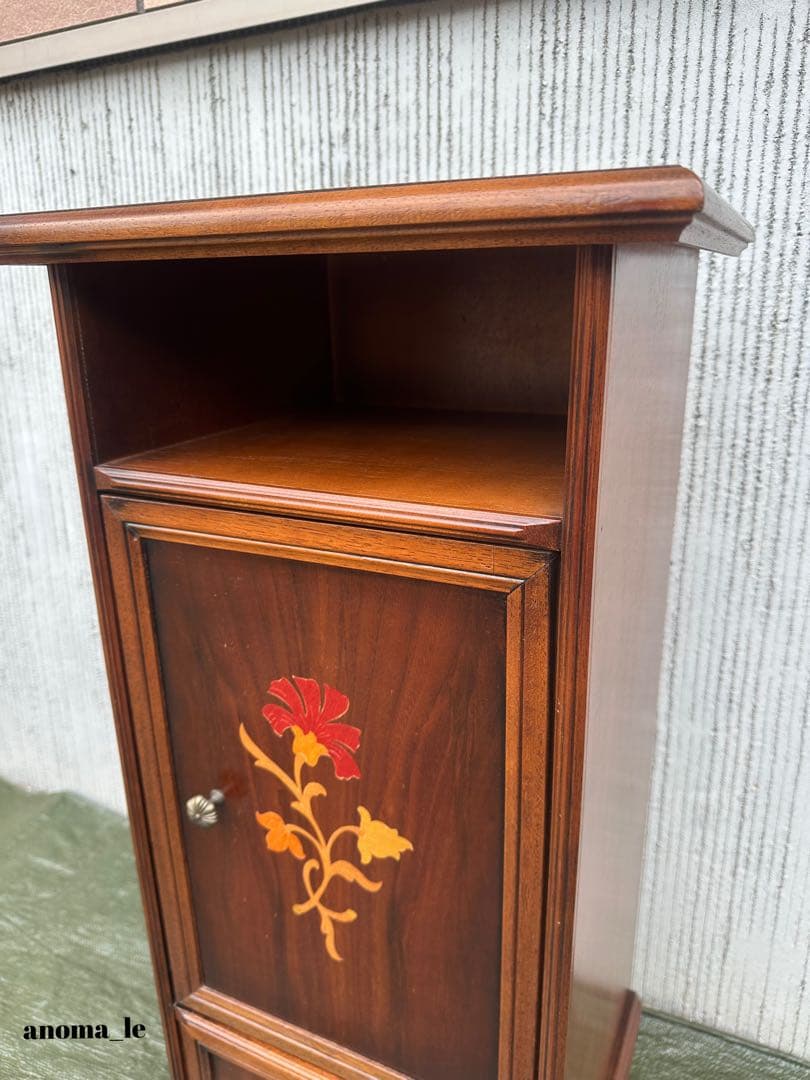 【サイドチェスト】イタリア　木製　象嵌細工　収納　引出　花台　飾り台　インテリア