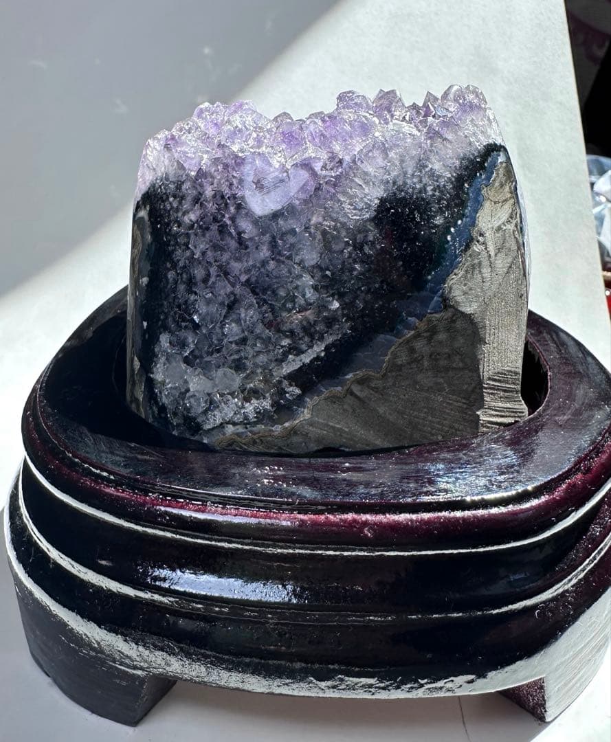 【天然石】アメジスト クラスター アメジストドーム 台座付 浄化 置物 672g
