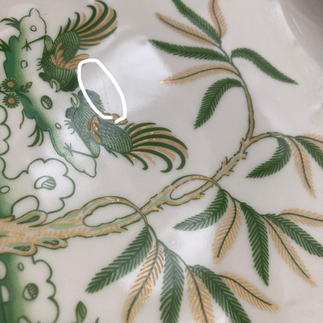 【希少】リチャードジノリ グリーンコック　スクエア　皿　金彩　花　四角　鳥
