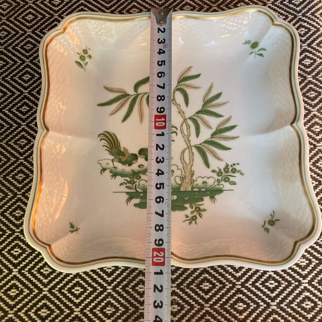 【希少】リチャードジノリ グリーンコック　スクエア　皿　金彩　花　四角　鳥