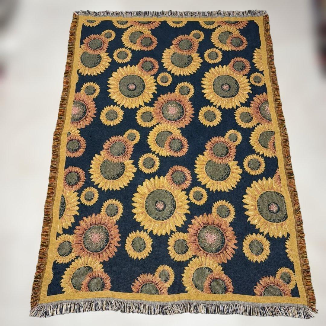 花　ひまわり　マルチカバー　ソファカバー　ヴィンテージラグ　177x125