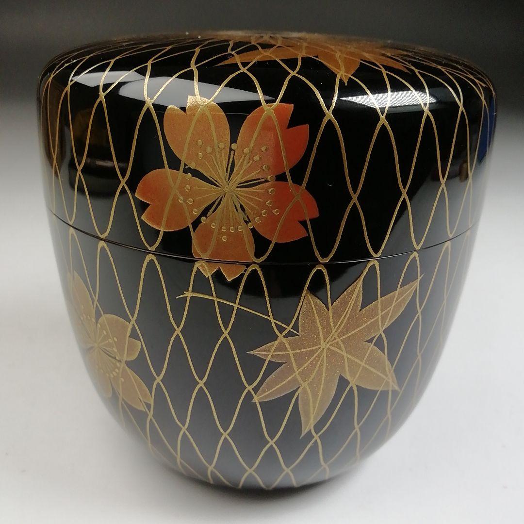 Ｔ９３２　棗　『網春秋蒔絵』『内銀地』『清水庄三 作』　共箱　茶道具