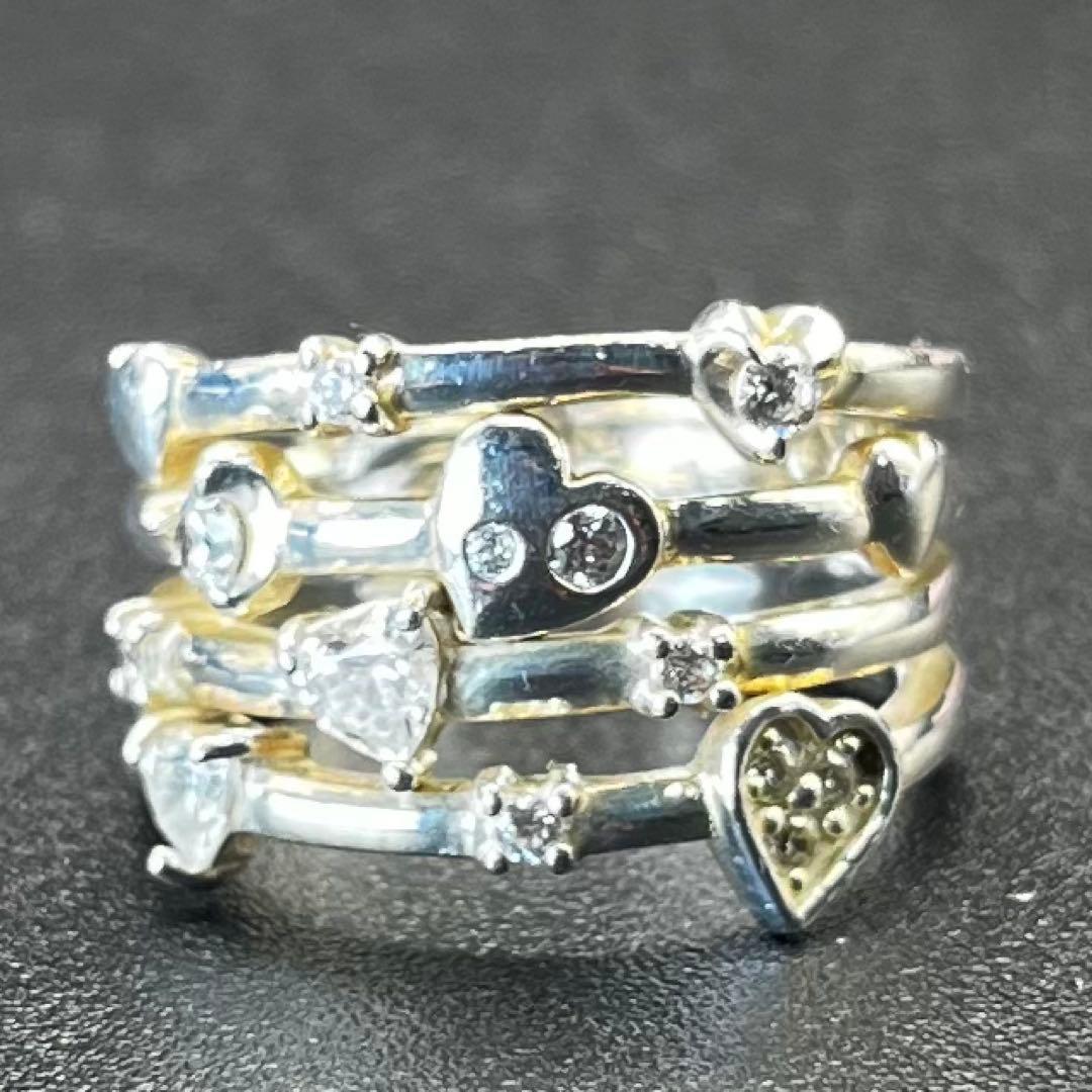 【超希少】 純銀 4℃ ヨンドシー シルバーリング ハート ストーン 10号