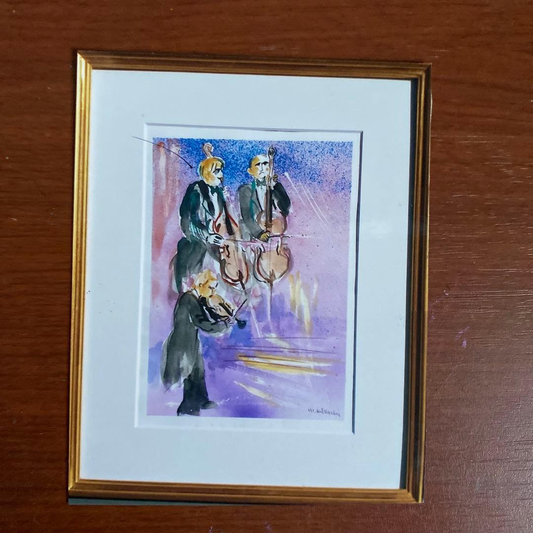 絵画　水彩画　原画　F4「奏でる」菊地正則　額付き　サイン入り　美品