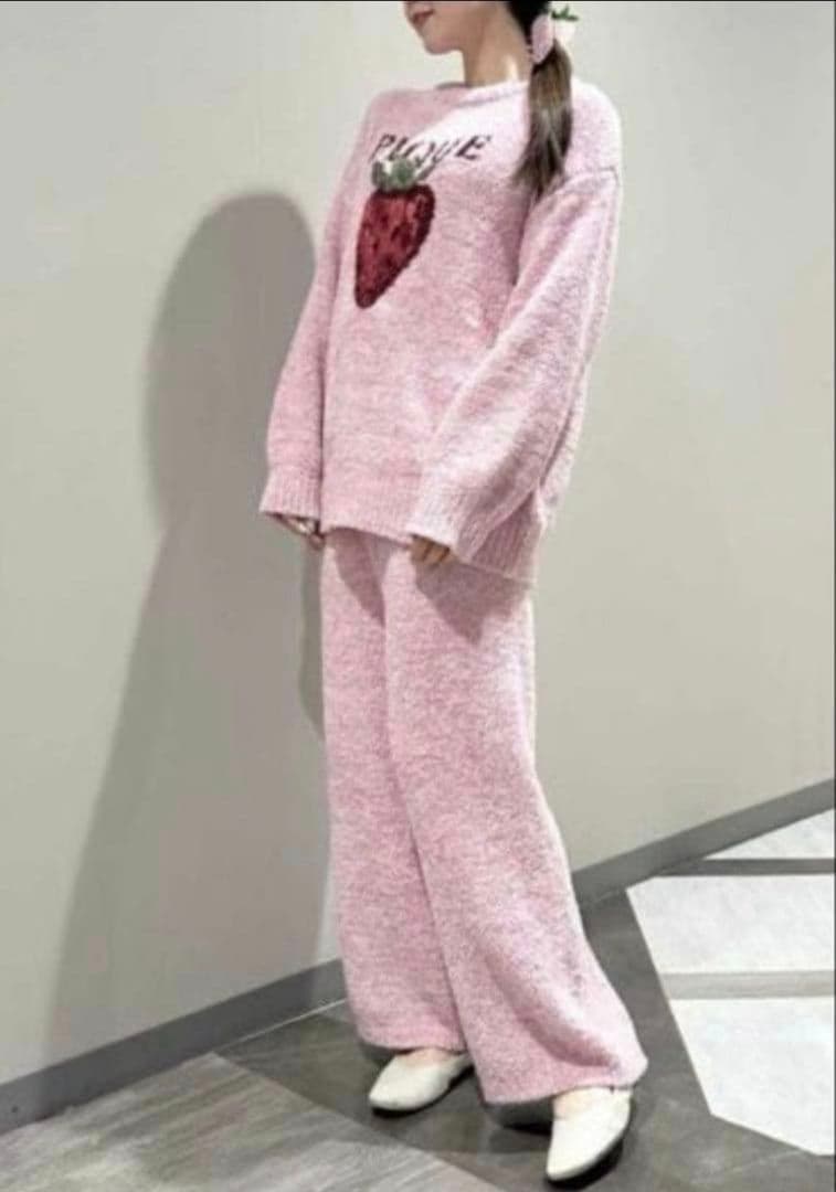 ジェラートピケ メランジストロベリージャガードプルオーバー+ロングパンツセット