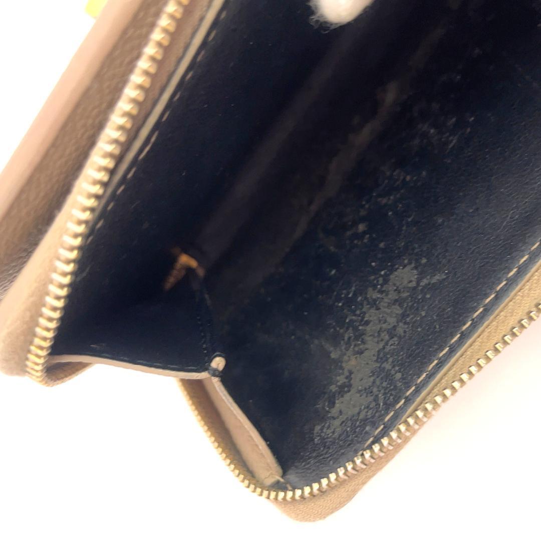 YSL イヴ・サンローラン ベージュ レザー 二つ折り財布 ラウンドジップ