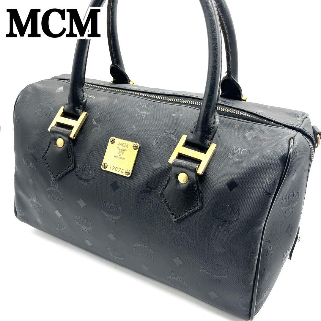 MCM エムシーエム ヴィゼトス柄 ミニボストンバッグ PVC 総柄 ブラック