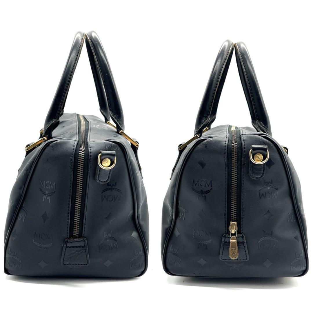 MCM エムシーエム ヴィゼトス柄 ミニボストンバッグ PVC 総柄 ブラック