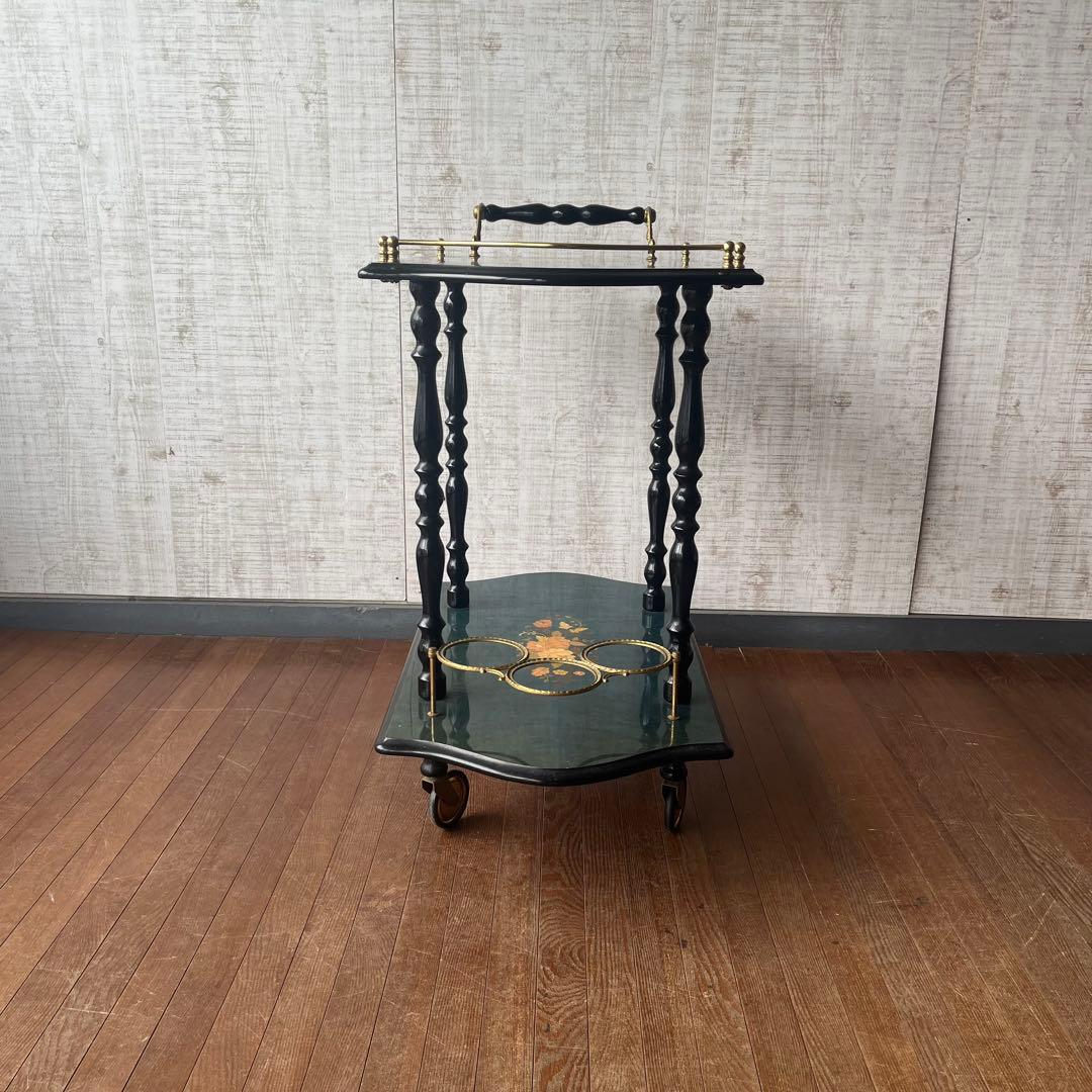 【アンティーク】イタリア製 象嵌細工 サービスワゴン キッチンワゴン 古道具
