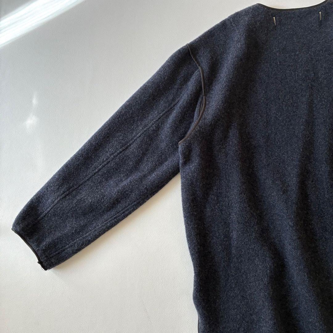 【美品】アンフィル　3wayウールジャケット　ネイビー　ノーカラー　ストール