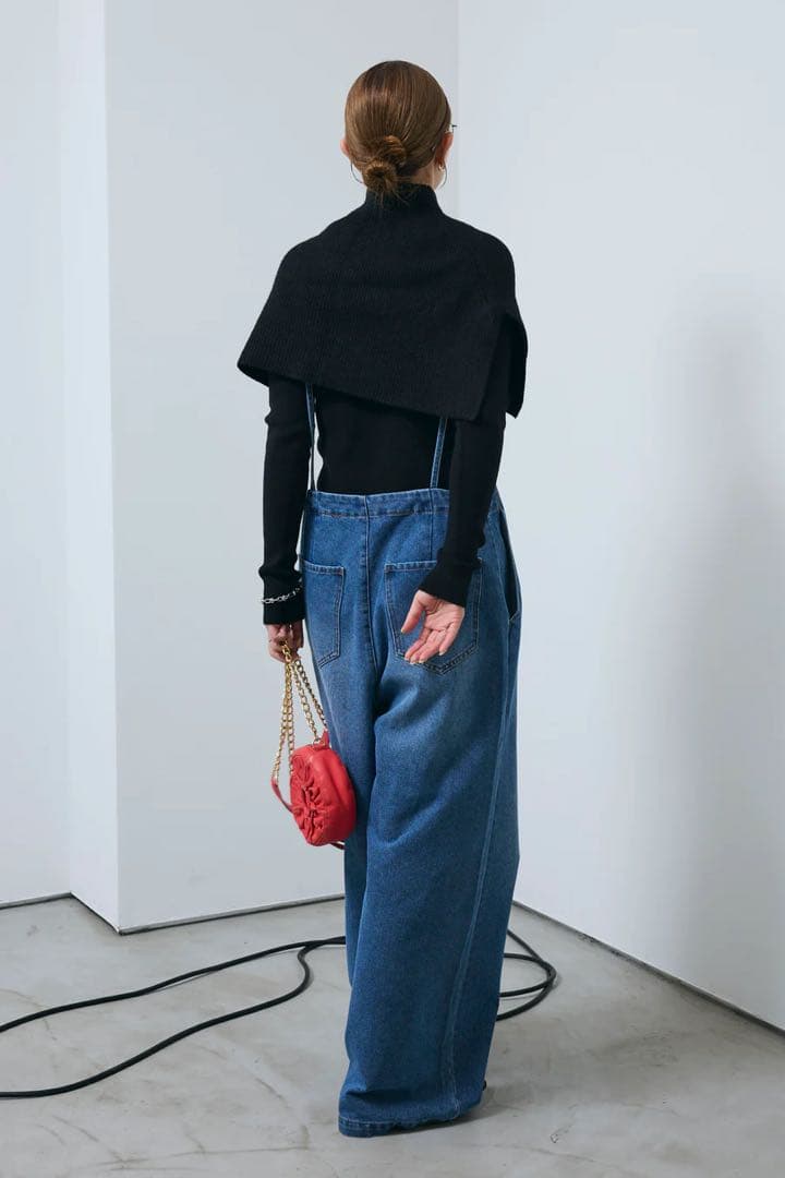 【IAMイアム】ケープアンサンブルニット+デザインデニムサロペット 新品未使用品