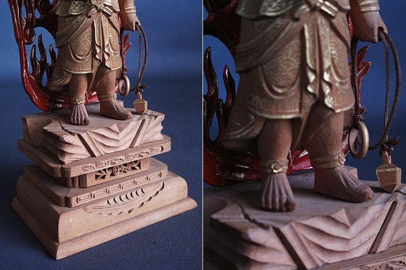 金泥淡彩色!!『木造 不動明王立像』総高25㎝ 像高13.6㎝