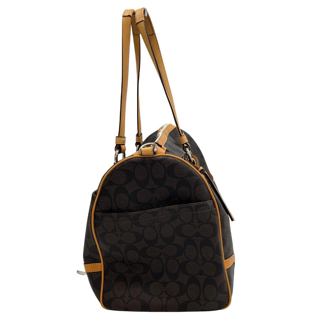 COACH シグネチャー柄 ボストンバッグ ブラウン×キャメル 大容量