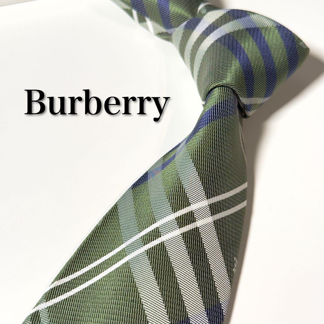 【美品】 Burberry バーバリー チェック柄 グリーン系 ネクタイ