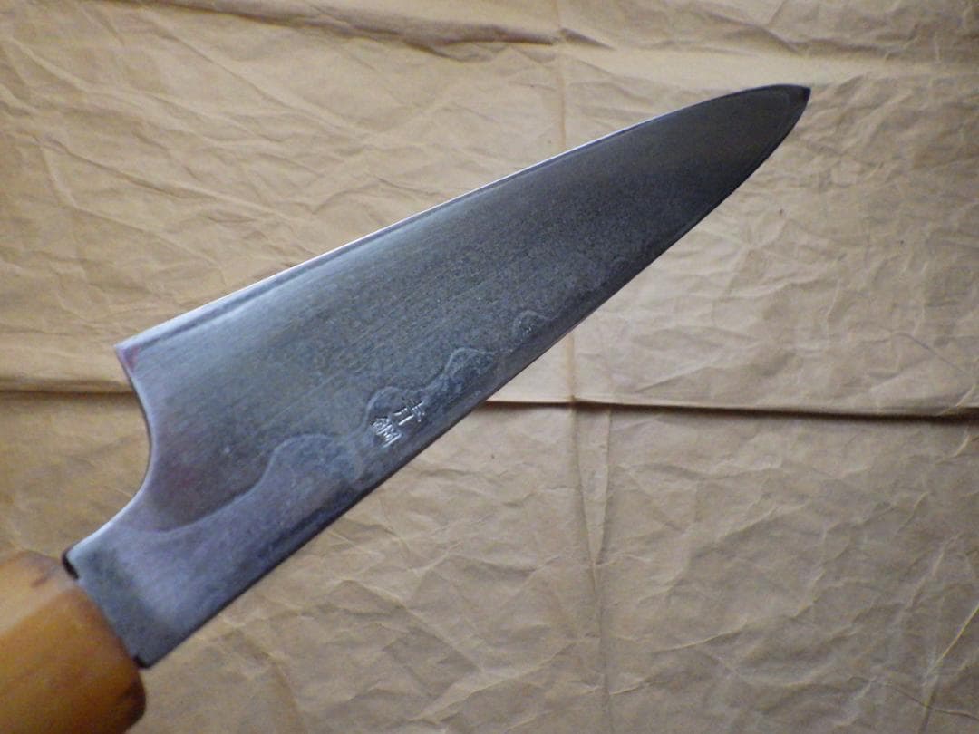 國行/墨流し柳刃刺身包丁刃渡320ｍｍマチ★青鋼紋鍛錬八角柄★入手困難