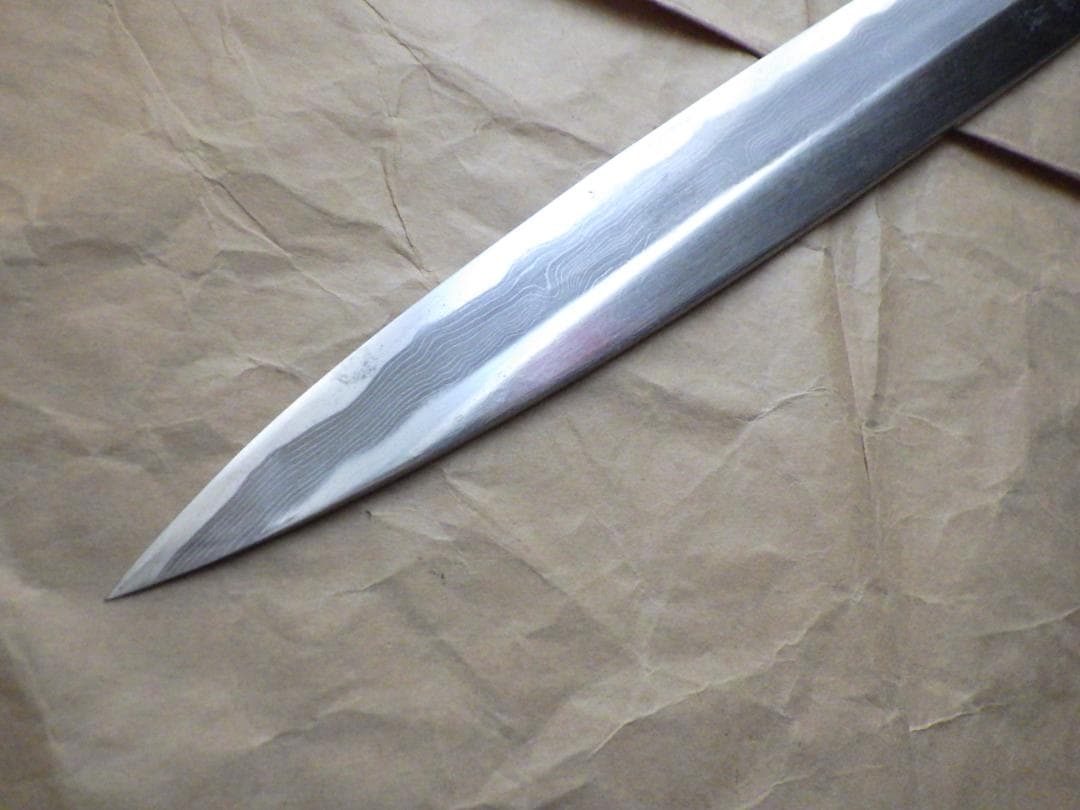 國行/墨流し柳刃刺身包丁刃渡320ｍｍマチ★青鋼紋鍛錬八角柄★入手困難