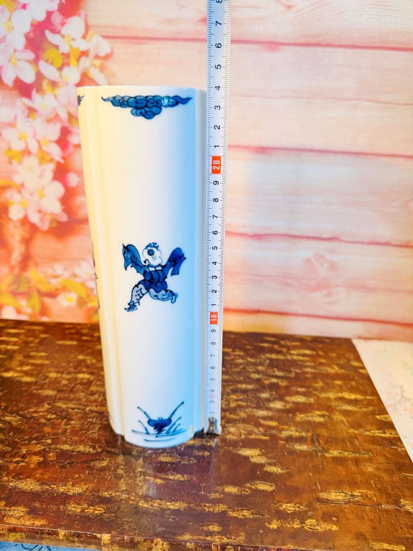 希少! 幻の日陶 製染付中国唐子文様筒形花瓶【 日陶 】在銘有り ★ 昭和前期