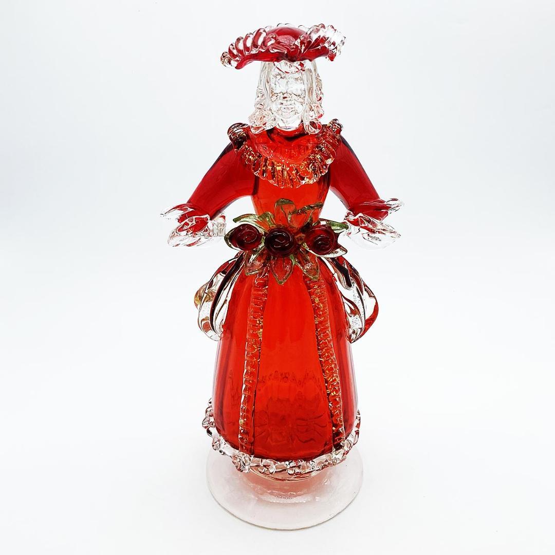 ベネチアングラス ムラノ イタリア 人形 貴婦人 レッド ゴールド 金彩