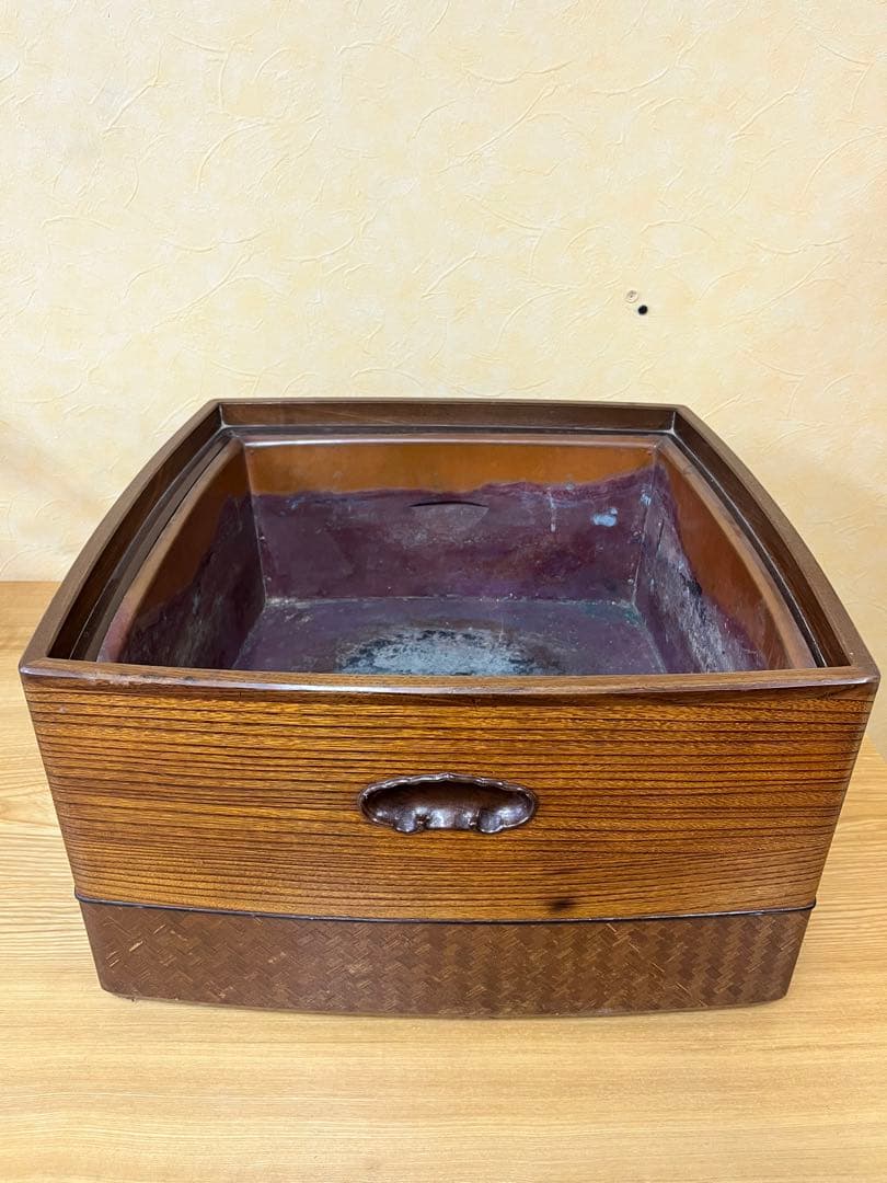木製火鉢 銅内箱付き 和家具 古道具 インテリア アンティーク 木枠 銅製