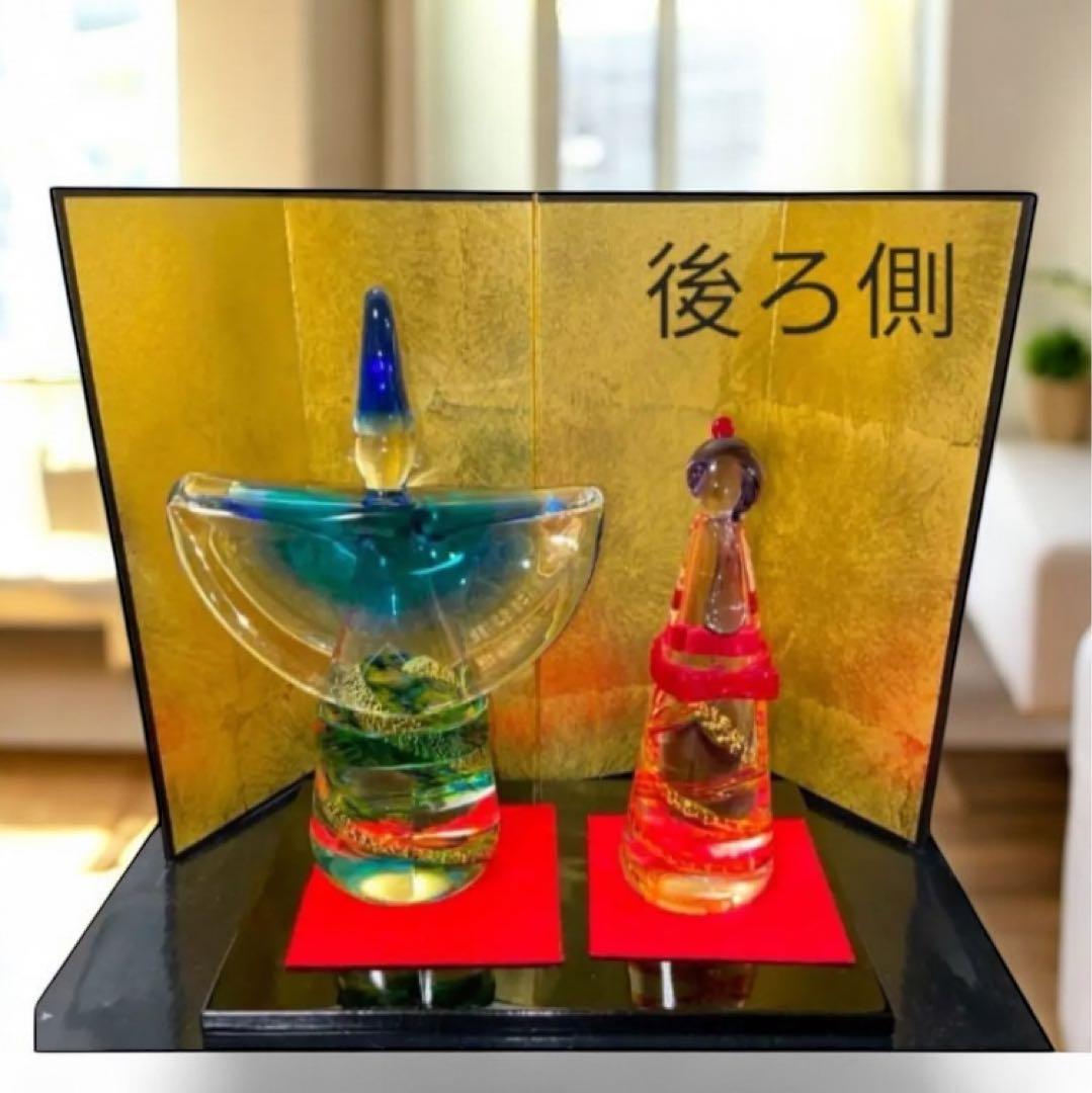 【定価10万相当・特大30cm】ガラス製 雛人形 屏風・台座付 極美品