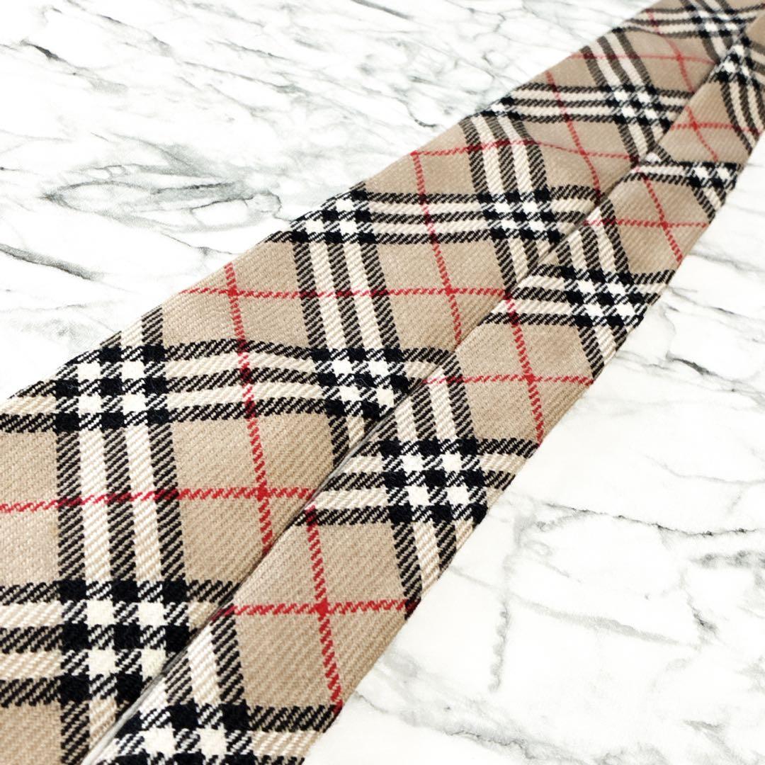 ✨未使用クラス✨バーバリー　ノバチェック　ウール　ベージュ　ネクタイ