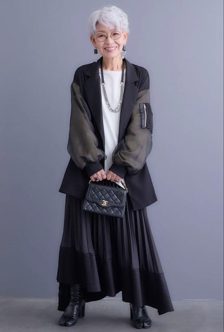 AIJAN MA-1風ジャケット アシメプリーツスカートセット　フリーサイズ