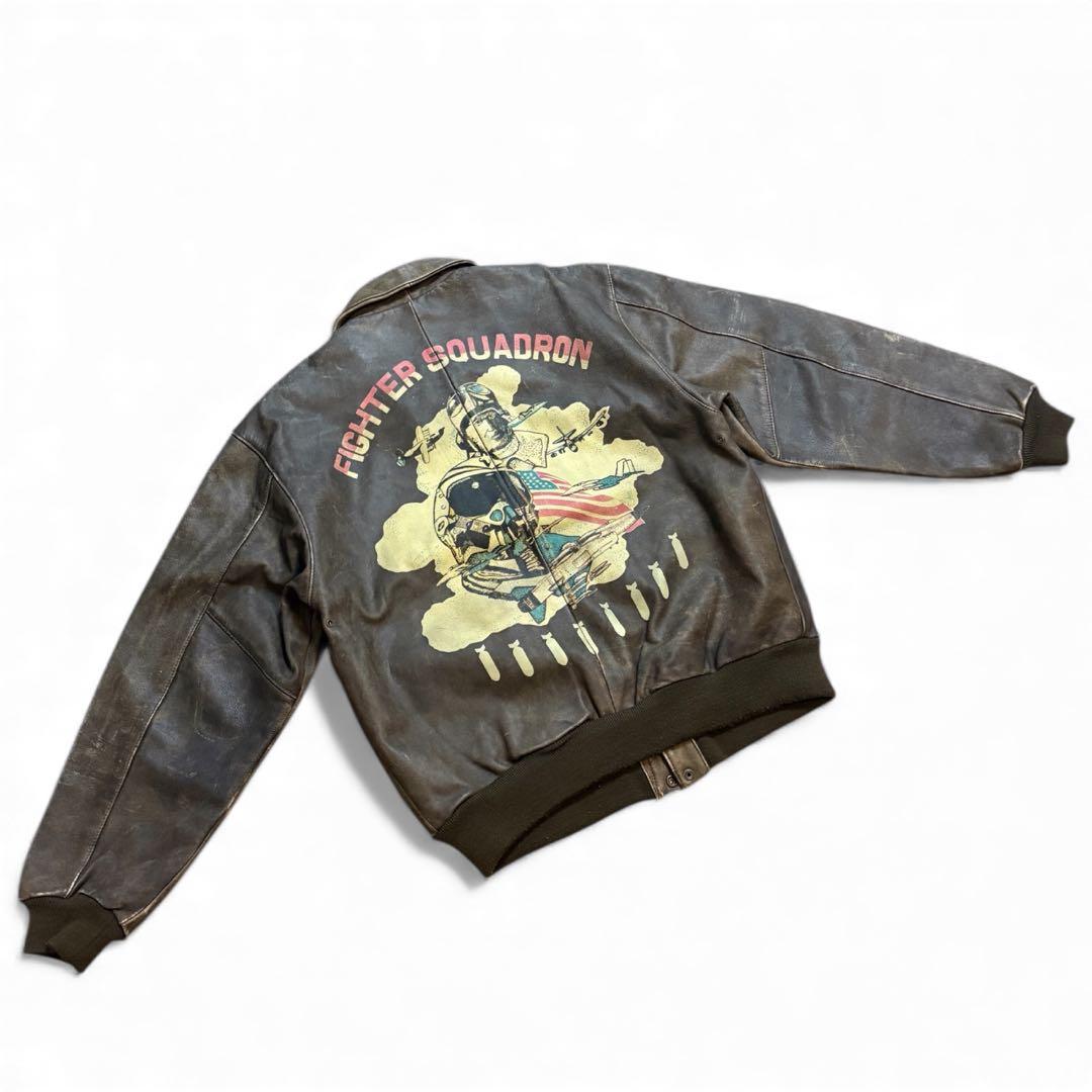 vintage a-2 レザー フライトジャケット バックプリント ミリタリー