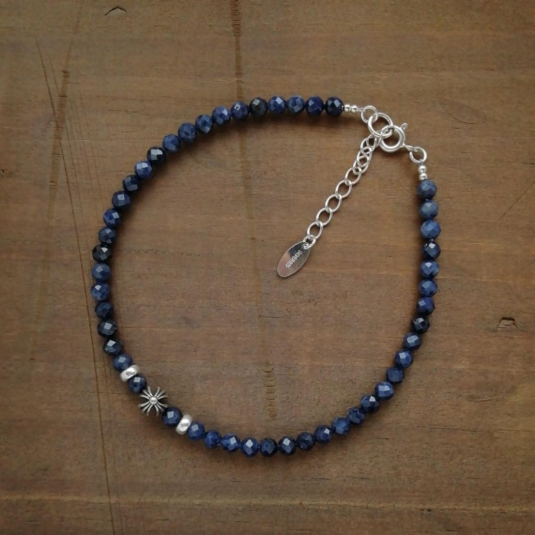 サファイア ＆ クロスボール アンクレット / 天然石 シルバー925