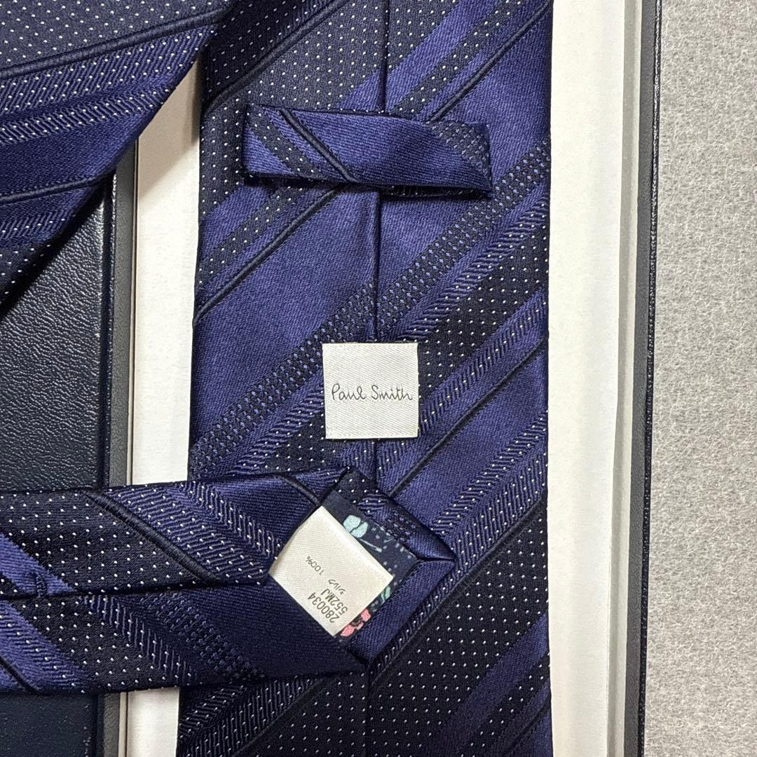美品　ポールスミス　ネクタイ　紺　ストライプ　花柄　シルクジャガード