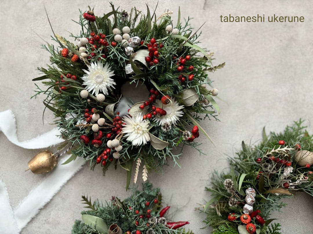 シンカルファとローズヒップや野バラを紡いだ　リネンタッセル付き　クリスマスリース