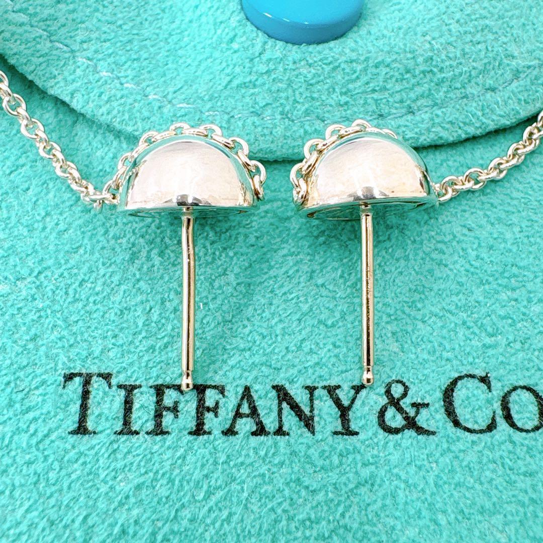 美品 ティファニー ハードウェア ボール スタッド チェーン ピアス シルバー