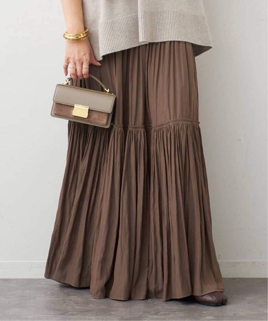 美品 Deuxieme Classe Gather Maxi スカートブラウンD