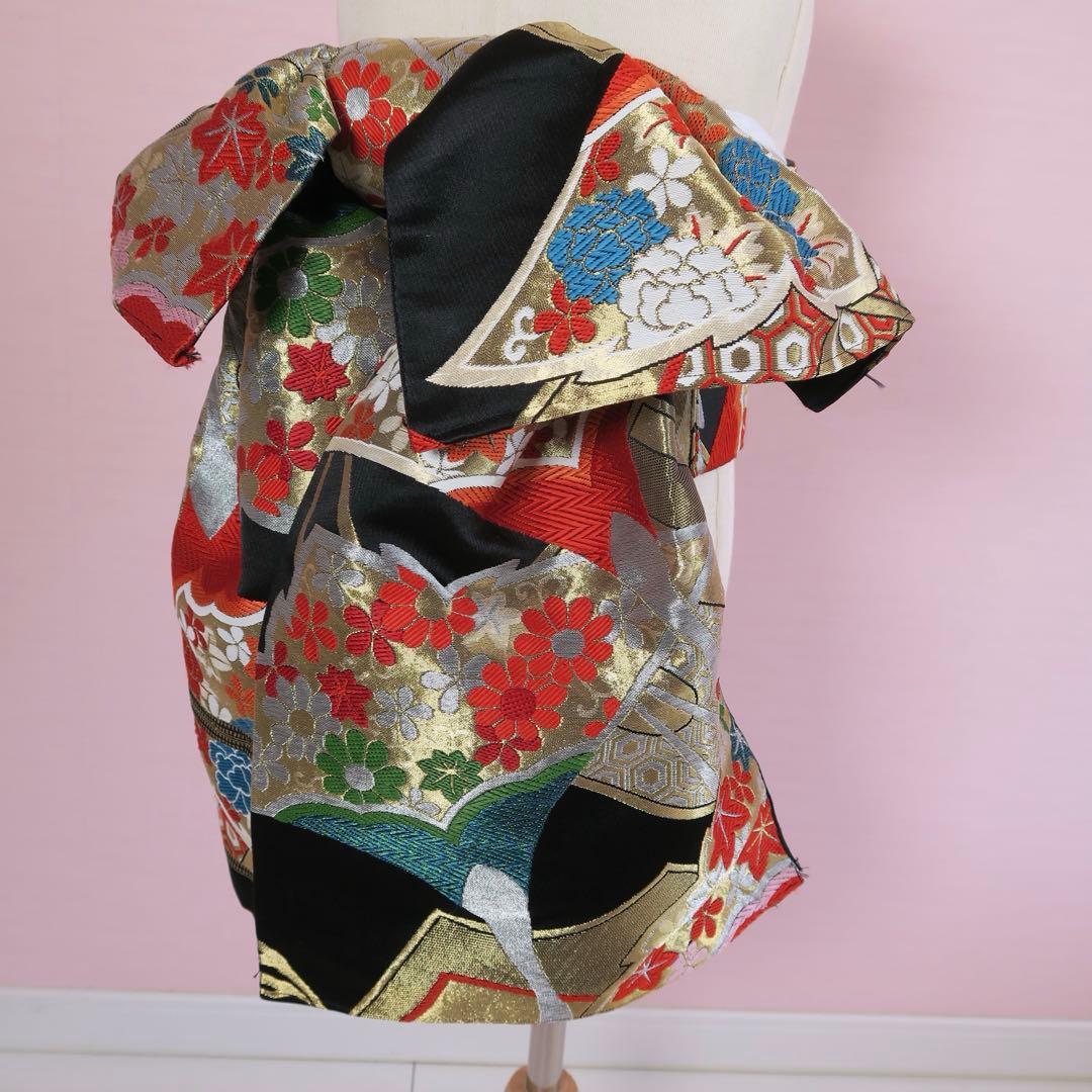 七五三 作り帯 だらり帯 黒地×金彩 多色古典花文様7歳・ハーフ成人式｜一点もの