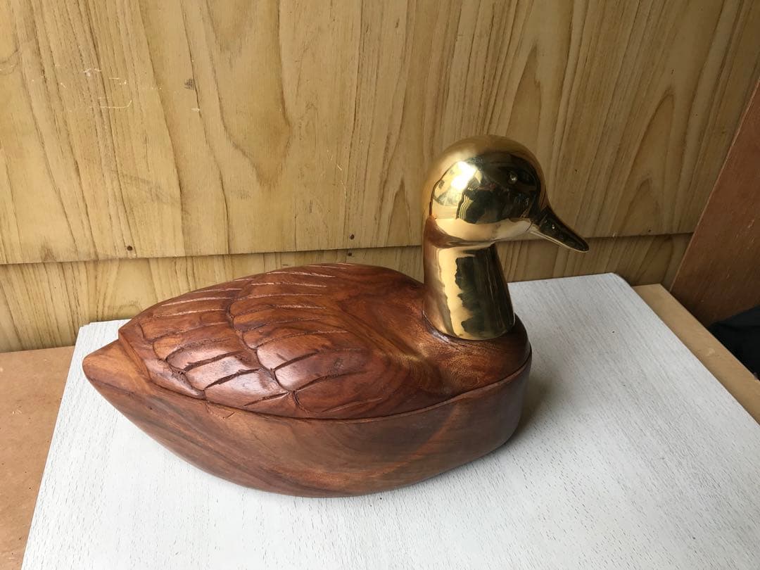 金のガチョウ 置物 縁起物 木彫置物 アヒル 鴨