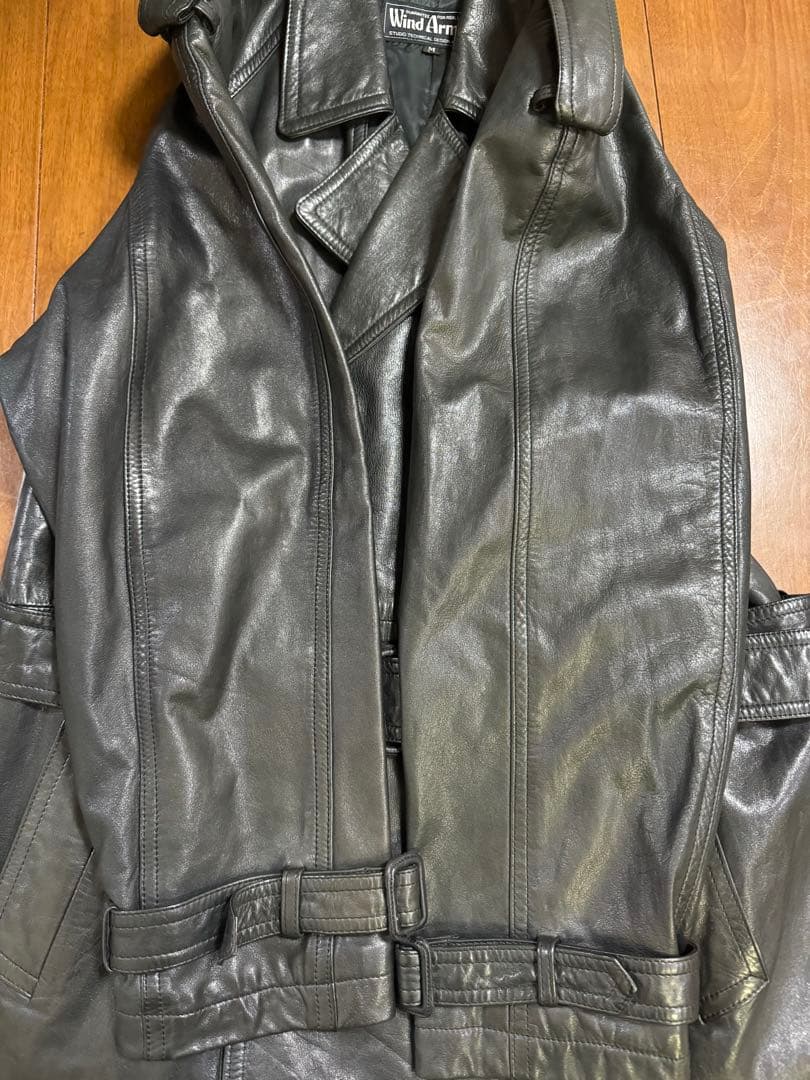 Wind Armor 本革 オールレザー ベルト付 トレンチコート ブラック M