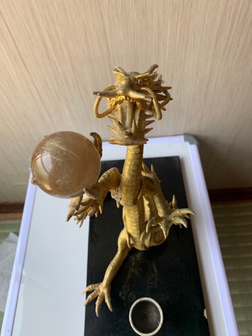龍 置物 風水　金色　 ルチル球 水杯　 開運 金運 厄祓い 　インテリア