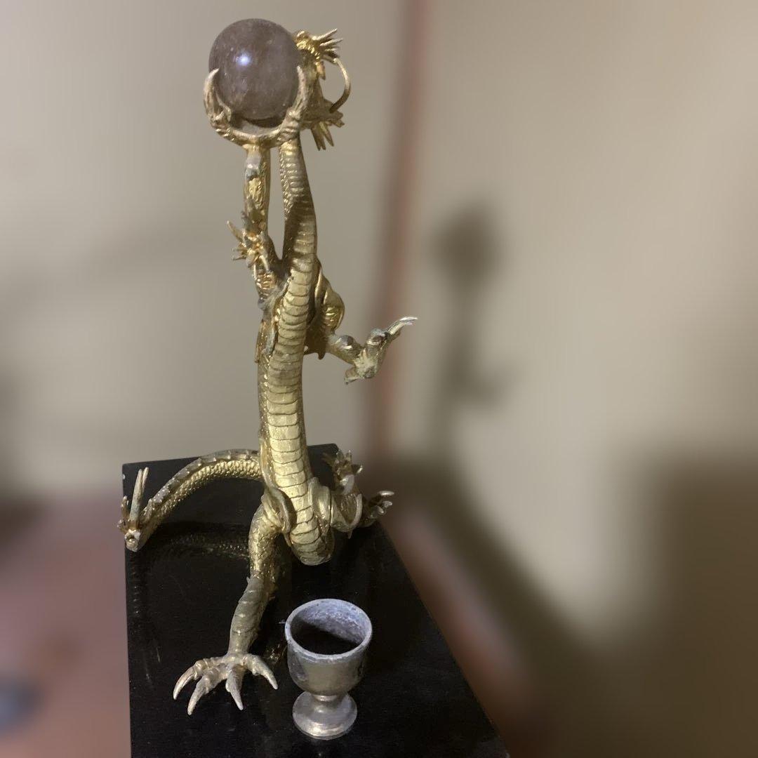 龍 置物 風水　金色　 ルチル球 水杯　 開運 金運 厄祓い 　インテリア