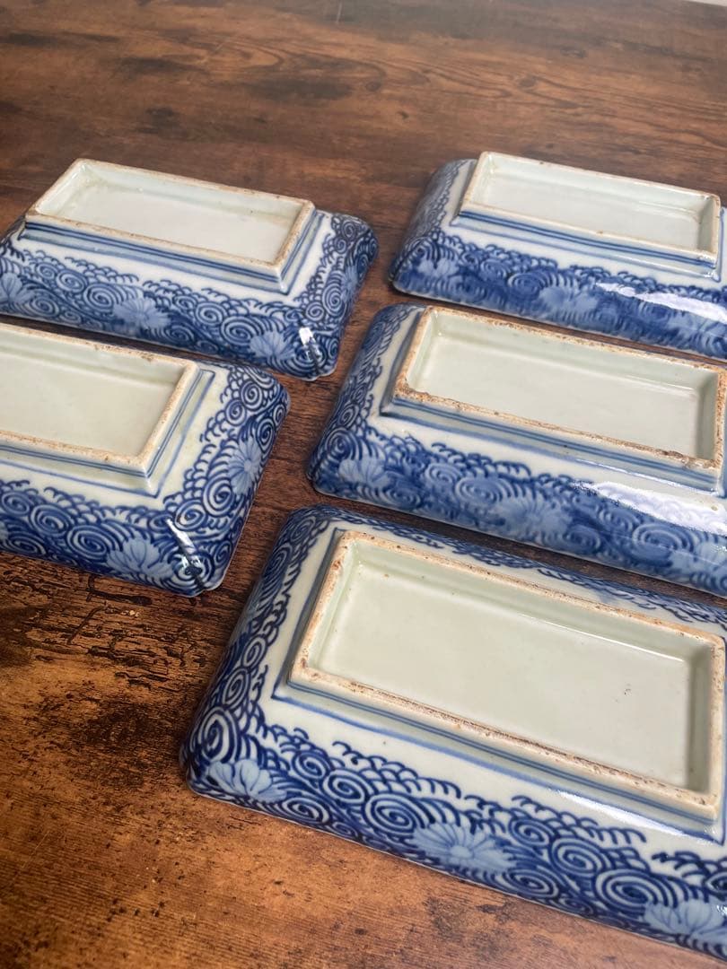 古伊万里　赤絵金彩長方皿五客　アンティーク/お皿/刺身皿/銘々皿