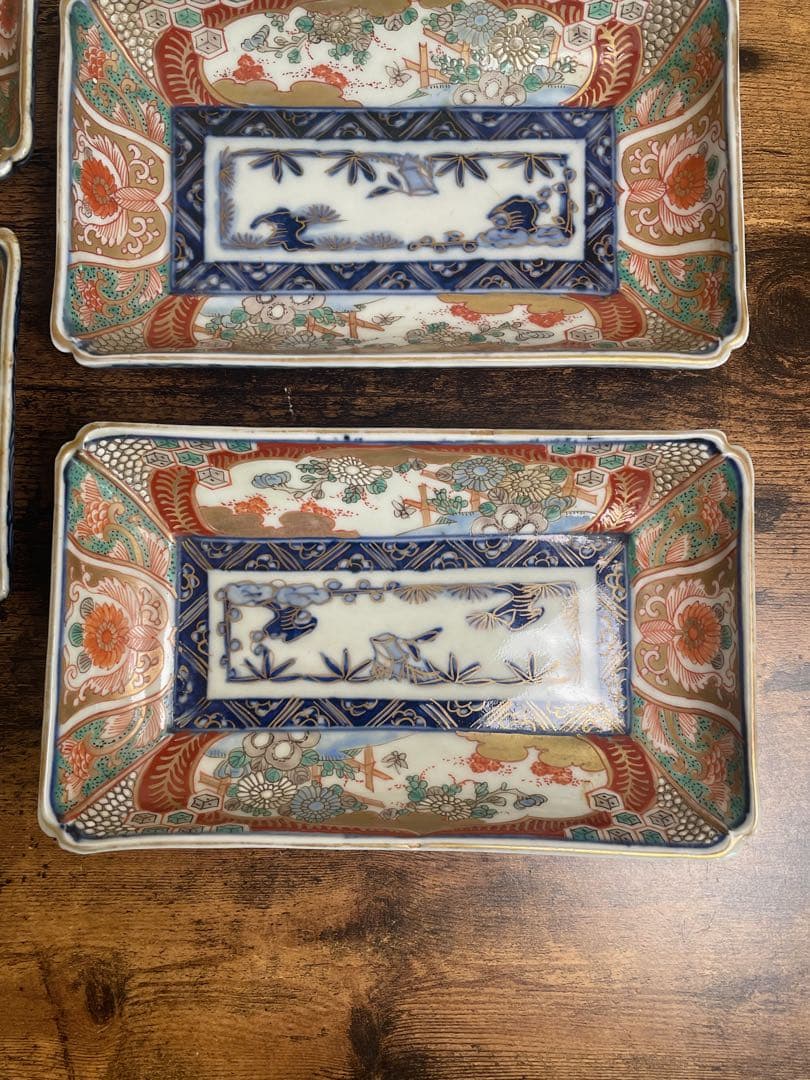 古伊万里　赤絵金彩長方皿五客　アンティーク/お皿/刺身皿/銘々皿