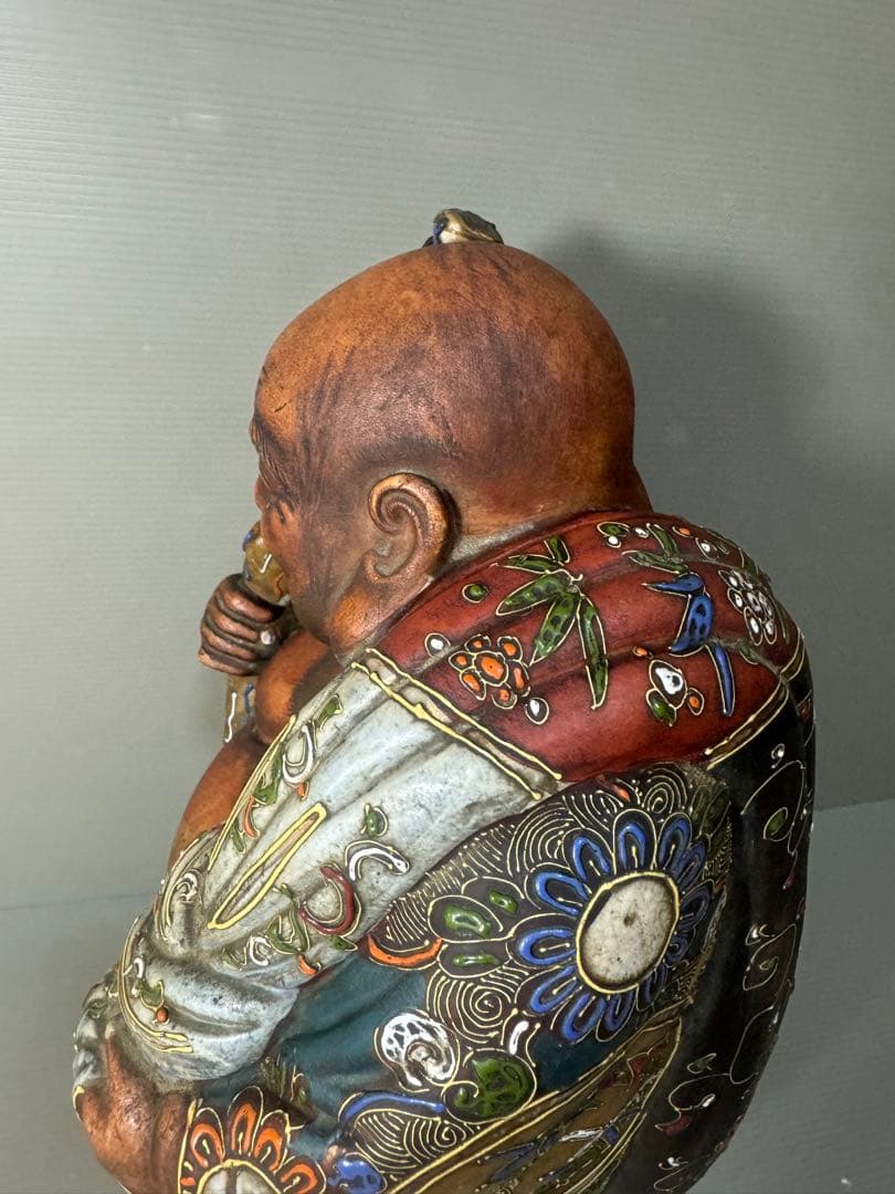 2593 九谷焼　布袋様　置物　陶芸　七福神　縁起物　時代物