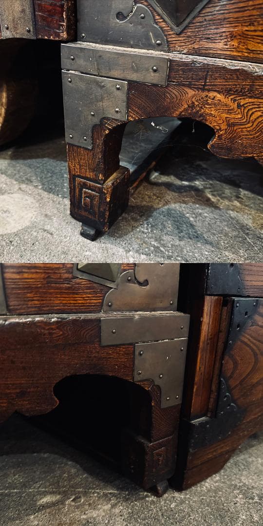 朝鮮古民藝 李朝家具 小ぶりなバンダジ 蝙蝠象嵌 李朝箪笥 無垢材 時代家具