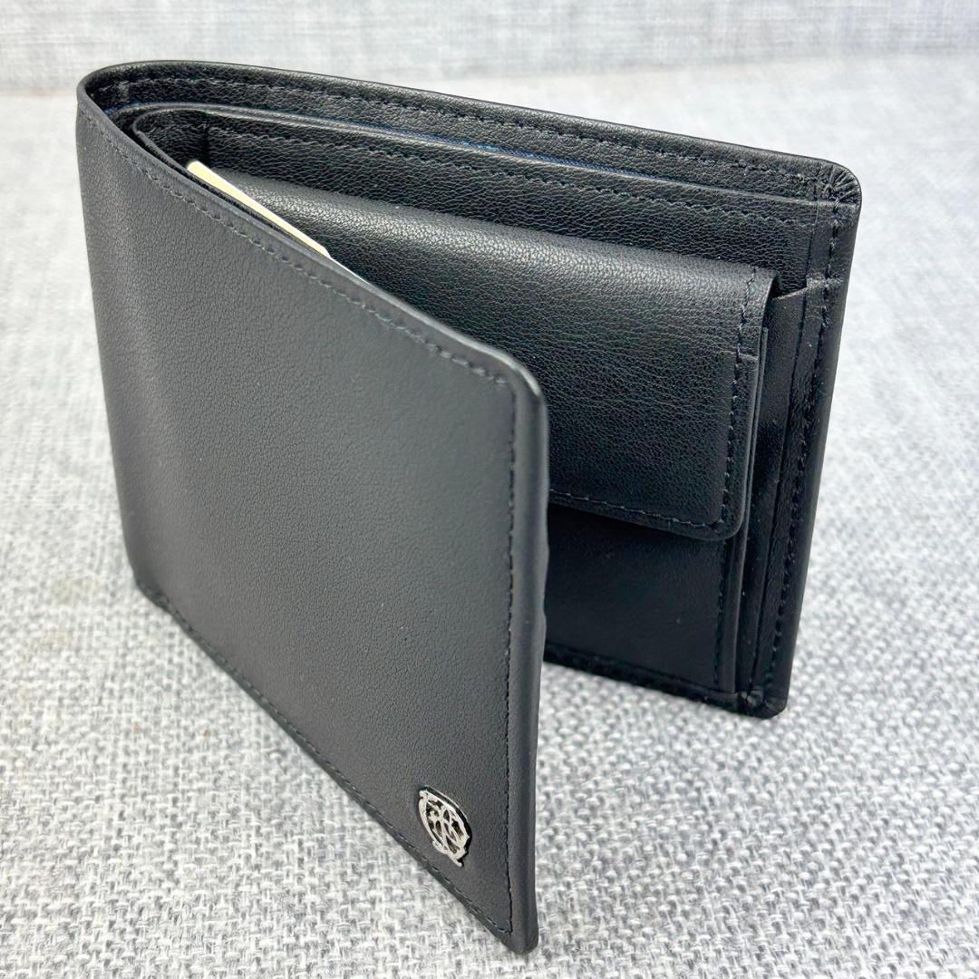 未使用ゴールドファイル☆メンズ二つ折り財布 ドイツカーフ 本革 黒 日本製