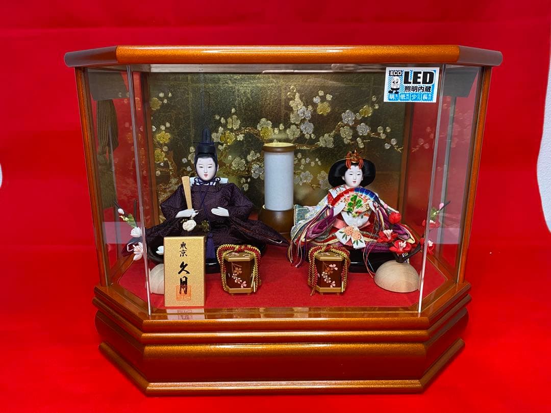 東京久月　雛人形アクリルケース入り親王飾り・間口約３８×奥行約２８×高さ約３０㎝